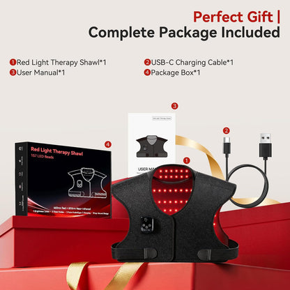Red Light Therapy for Shoulders and Neck with 157 LEDs, 660nm & 850nm Near Infrared Red Light Therapy Wrap for Upper Back, Cordless Red Light Neck and Shoulder Heating Pad for Men Women