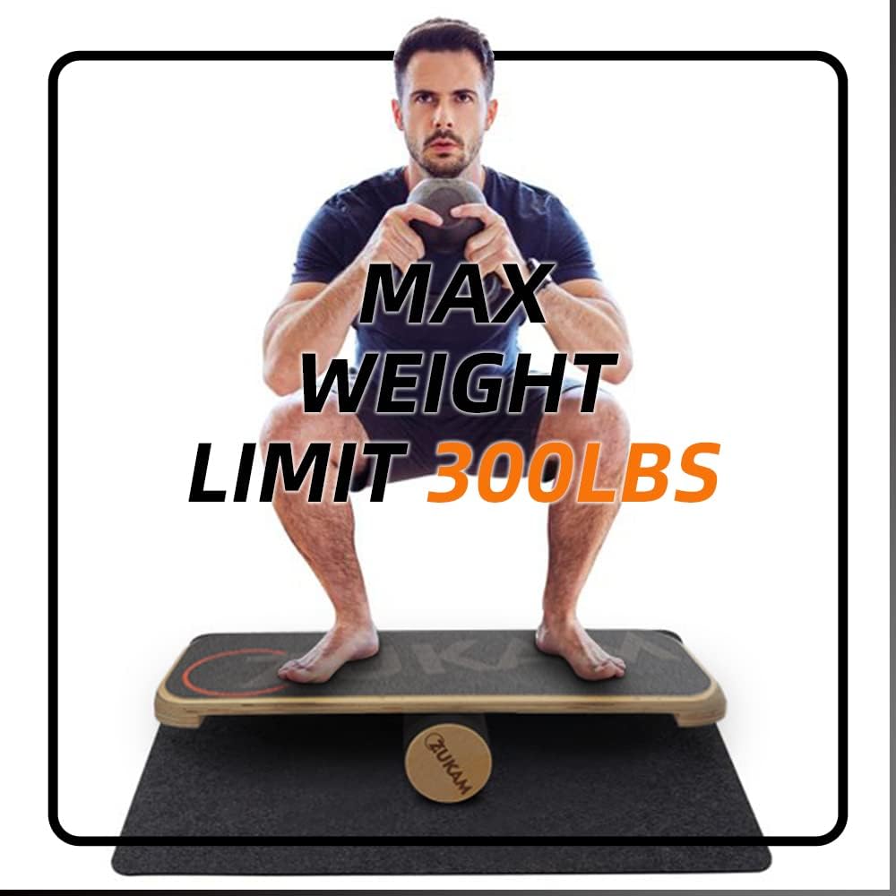 Balance Board Trainer, Wooden Balancing Board with Workout Guide to Exercise and Build Core Stability, Wobble Board for Skateboard, Hockey, Snowboard & Surf Training