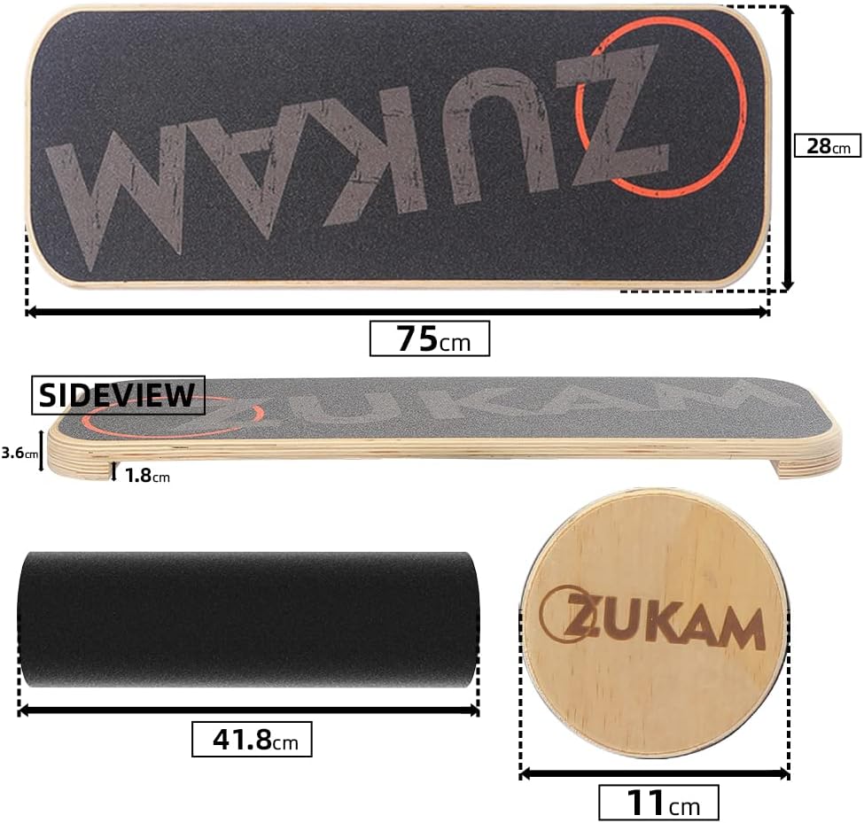 Balance Board Trainer, Wooden Balancing Board with Workout Guide to Exercise and Build Core Stability, Wobble Board for Skateboard, Hockey, Snowboard & Surf Training
