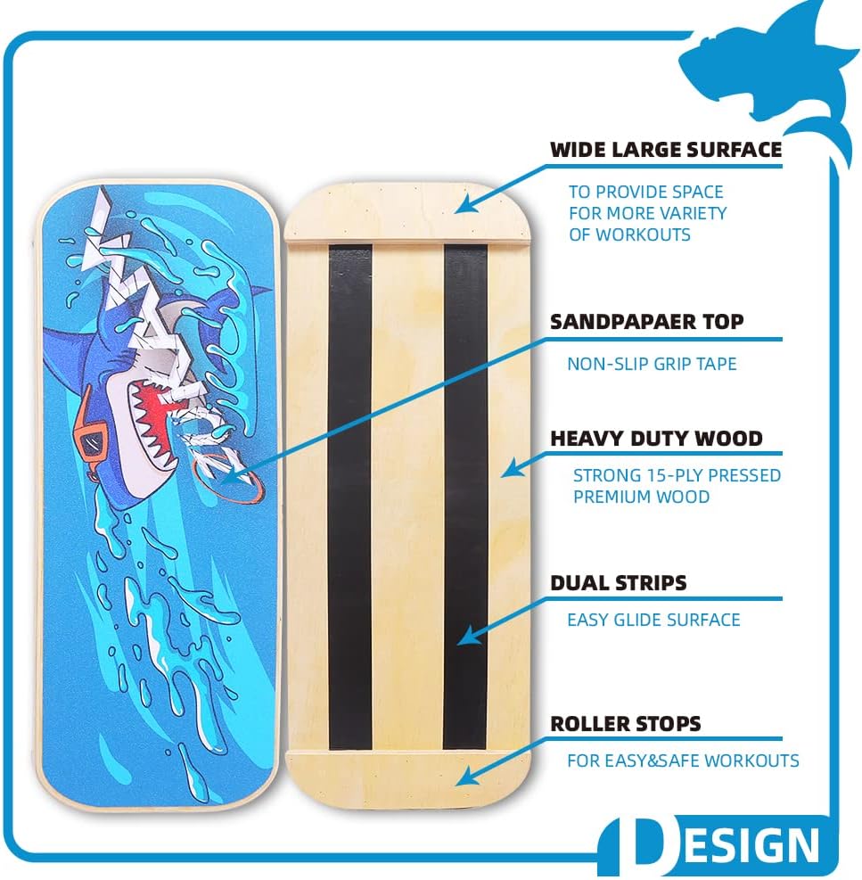 Balance Board Trainer, Wooden Balancing Board with Workout Guide to Exercise and Build Core Stability, Wobble Board for Skateboard, Hockey, Snowboard & Surf Training