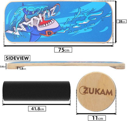 Balance Board Trainer, Wooden Balancing Board with Workout Guide to Exercise and Build Core Stability, Wobble Board for Skateboard, Hockey, Snowboard & Surf Training