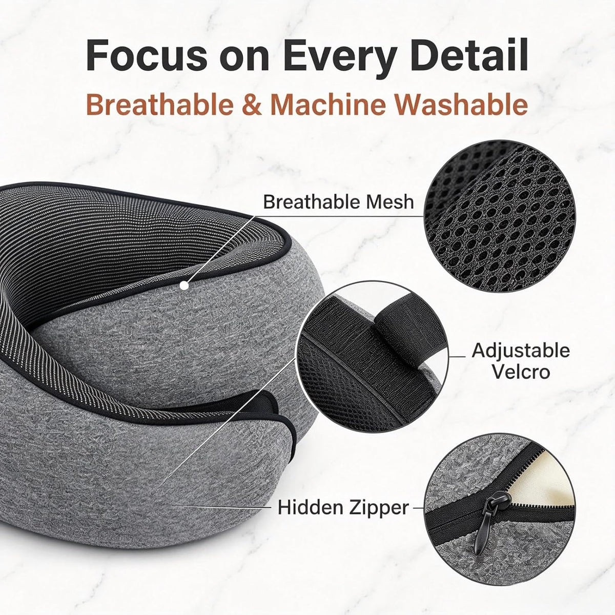 Travel Neck Pillow Memory Foam with 360° Neck Support, Gray