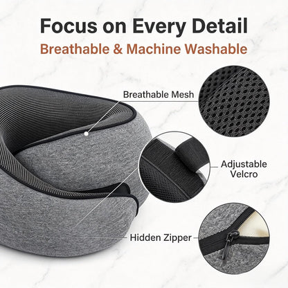 Travel Neck Pillow Memory Foam with 360° Neck Support, Gray