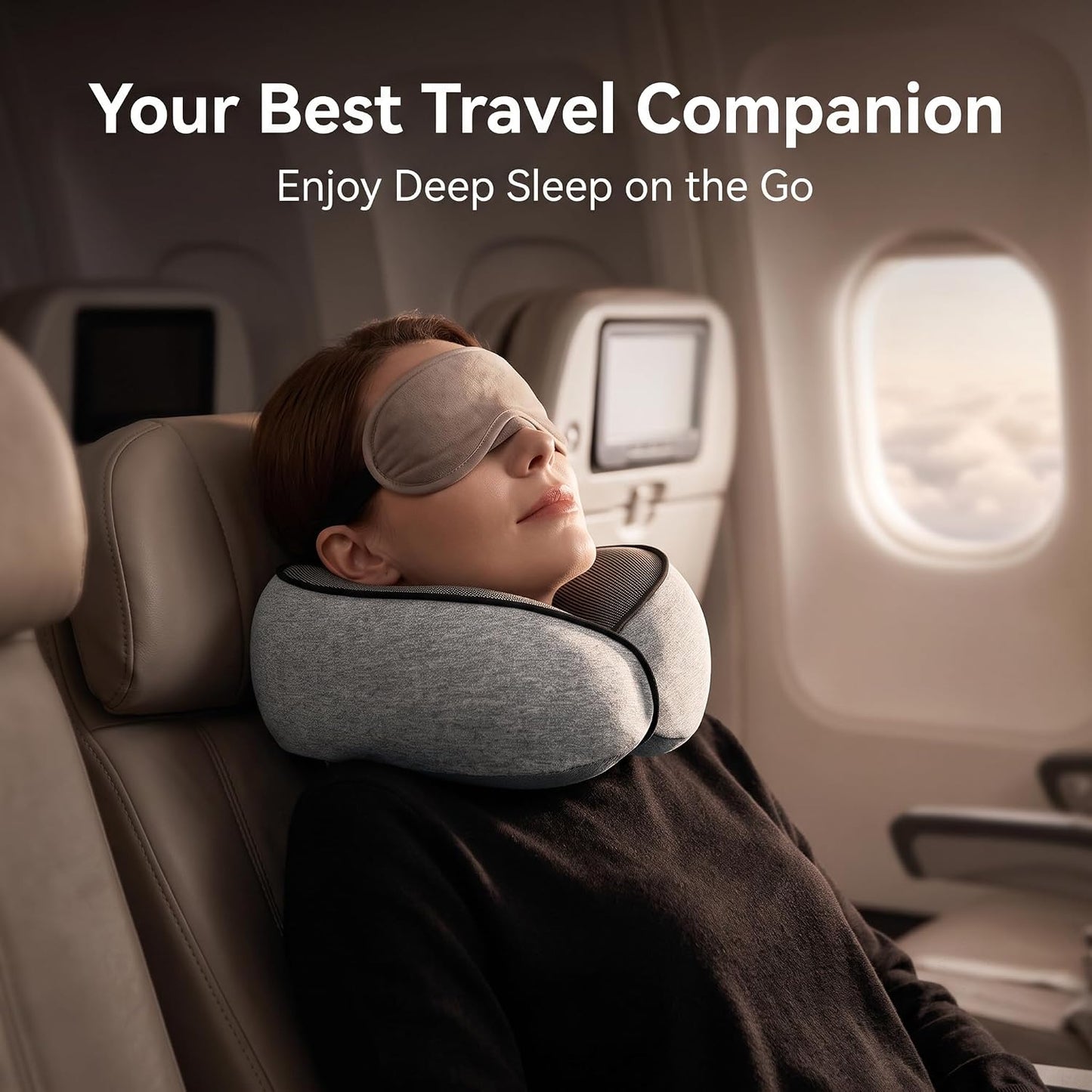 Travel Neck Pillow Memory Foam with 360° Neck Support, Gray