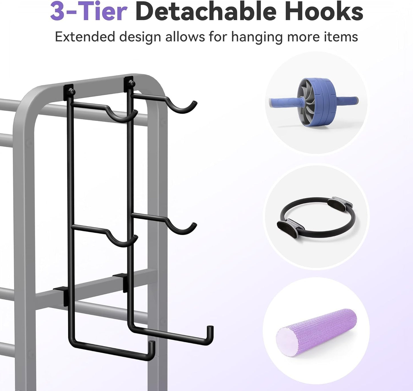 3-Tier Heavy-Duty Home Gym Storage Rack with Hooks and Smooth Wheels for Workout Gear