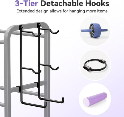 3-Tier Heavy-Duty Home Gym Storage Rack with Hooks and Smooth Wheels for Workout Gear