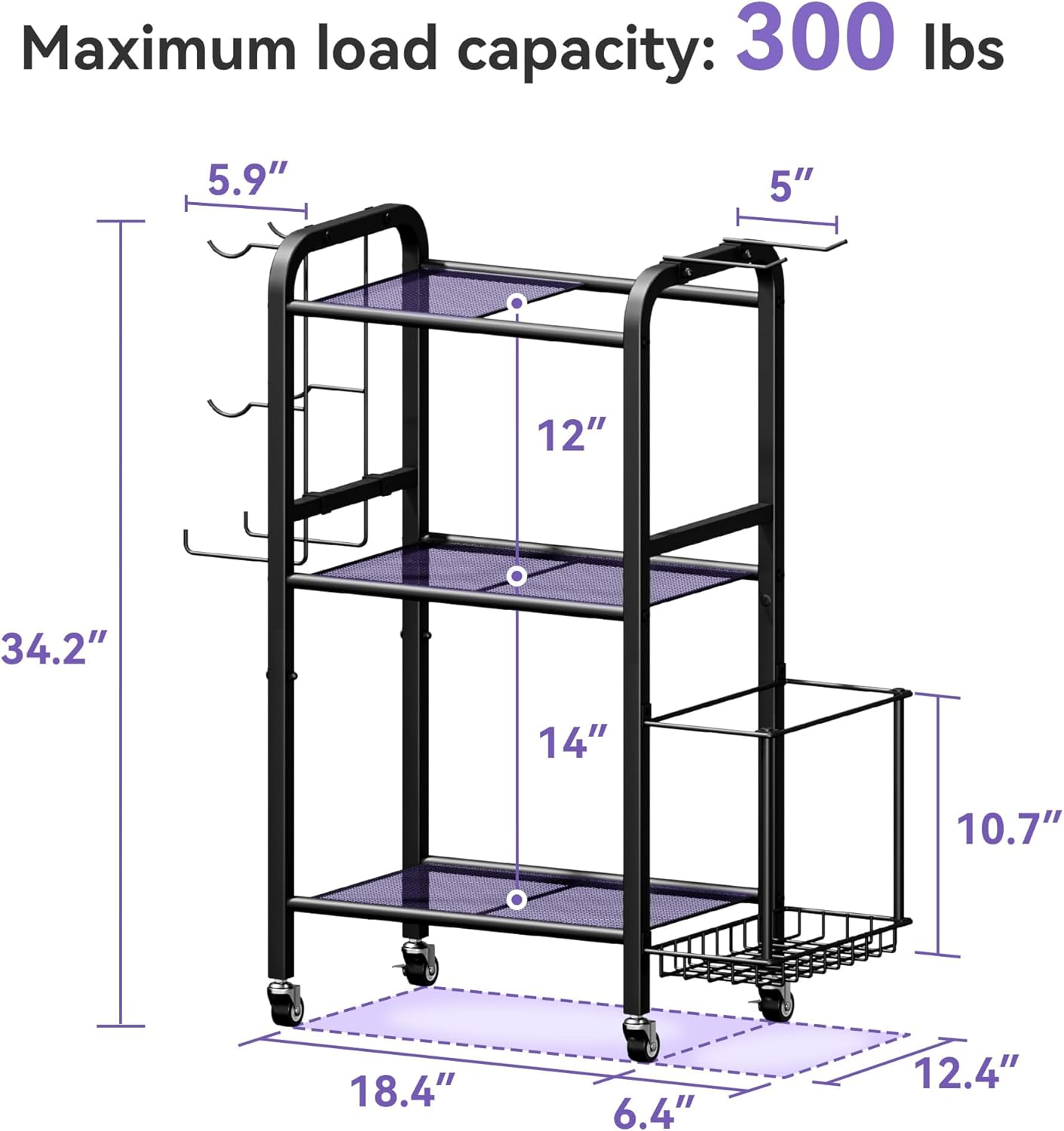 3-Tier Heavy-Duty Home Gym Storage Rack with Hooks and Smooth Wheels for Workout Gear