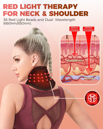 Red Light Therapy for Neck and Shoulders Wrap, Neck Massager with Heat