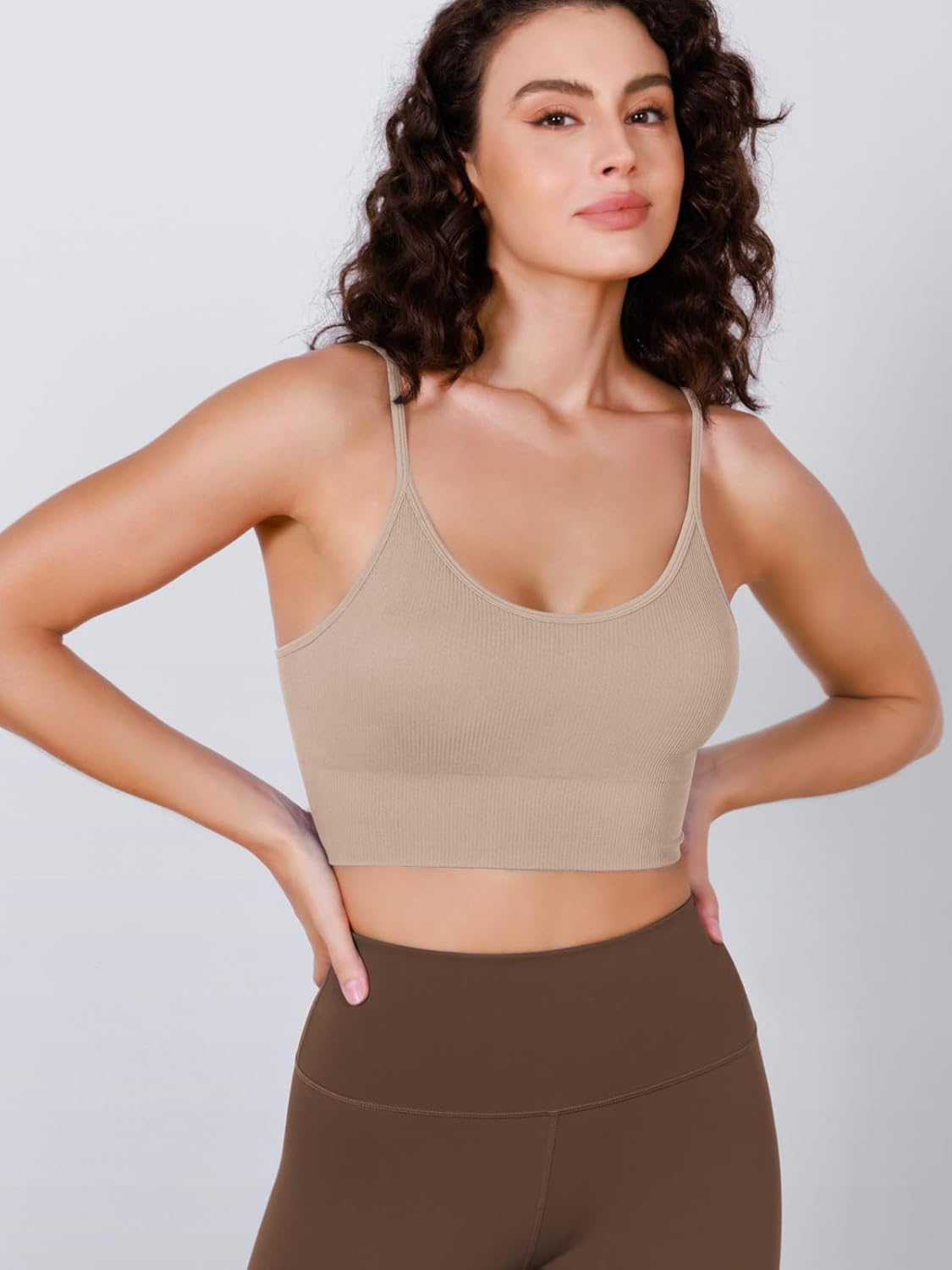 Seamless Sports Bra for Women Ribbed Camisoles Non Padding Yoga Bra Crop Tank Tops