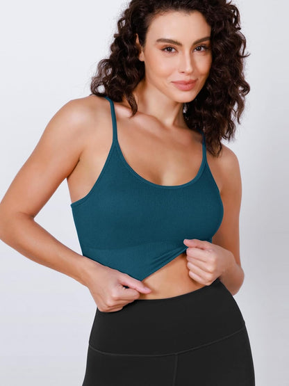 Seamless Sports Bra for Women Ribbed Camisoles Non Padding Yoga Bra Crop Tank Tops