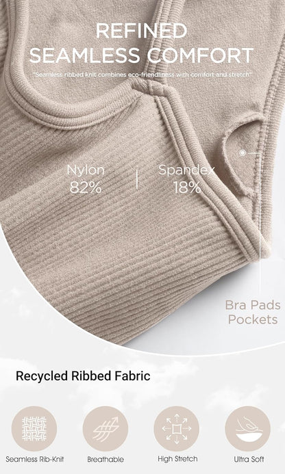 Seamless Sports Bra for Women Ribbed Camisoles Non Padding Yoga Bra Crop Tank Tops