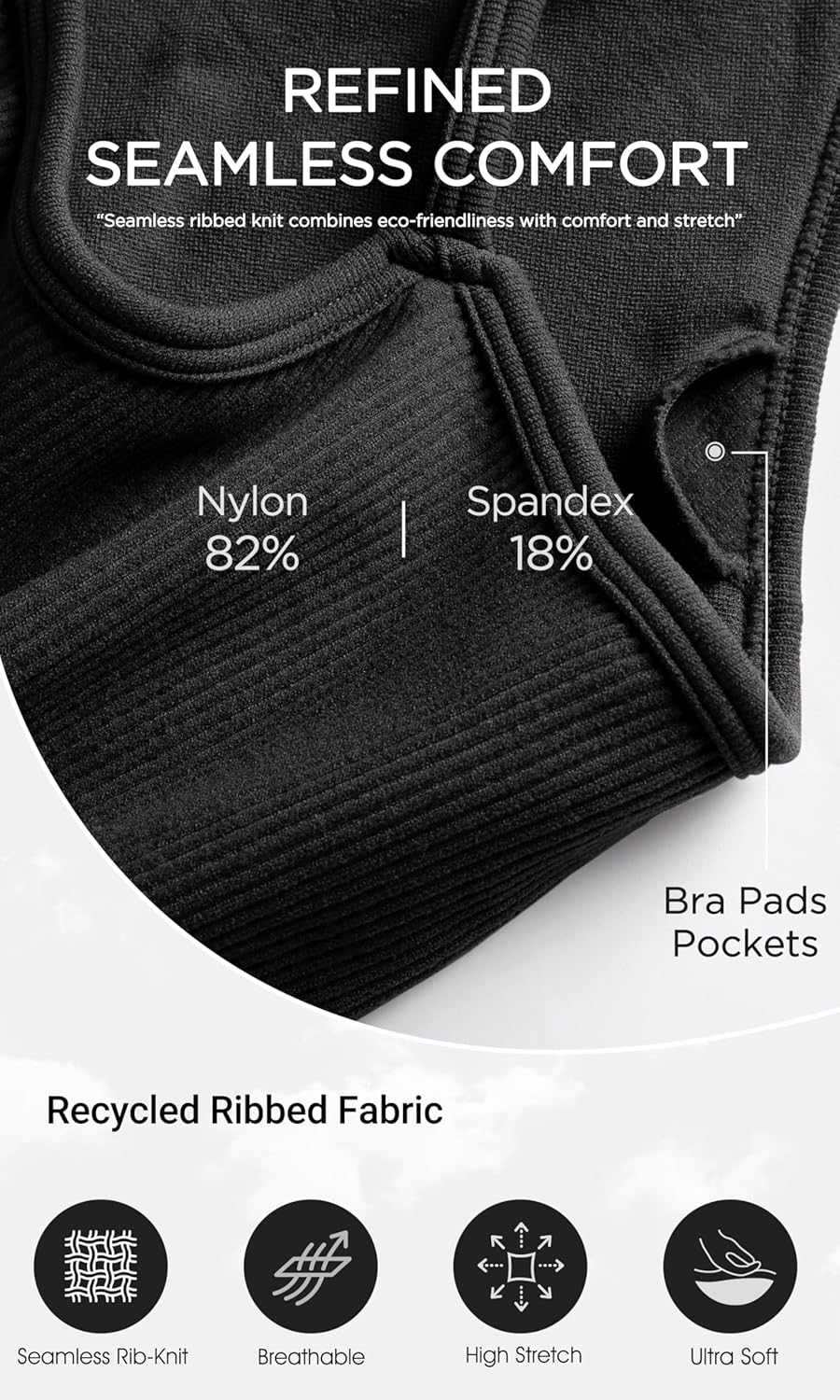 Seamless Sports Bra for Women Ribbed Camisoles Non Padding Yoga Bra Crop Tank Tops