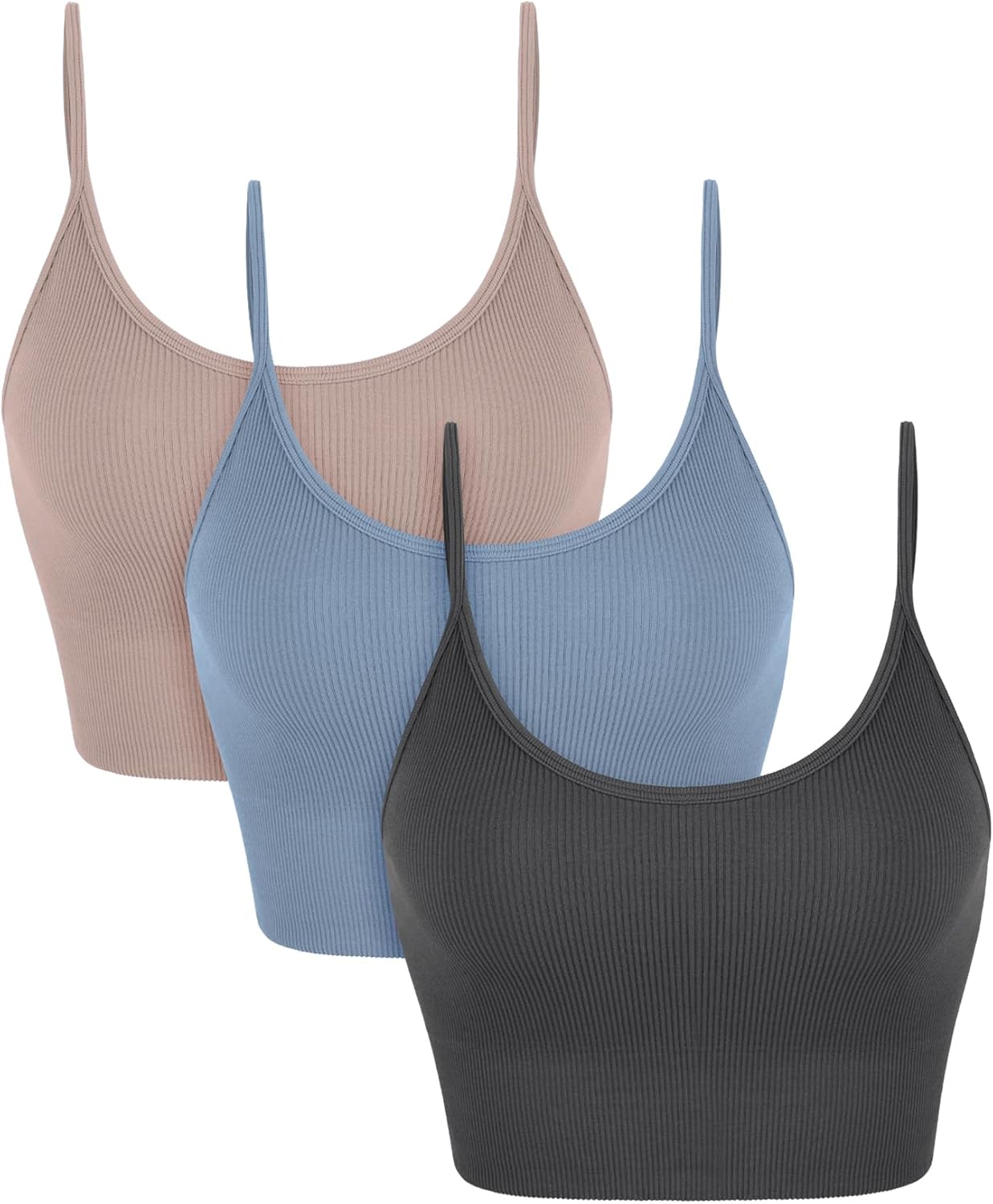 Seamless Sports Bra for Women Ribbed Camisoles Non Padding Yoga Bra Crop Tank Tops