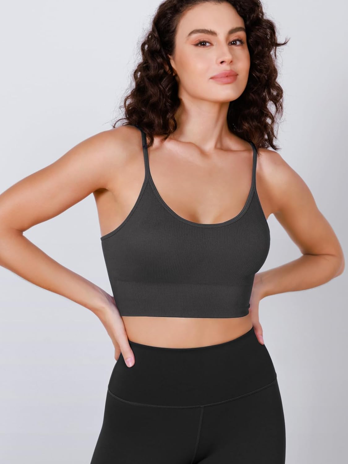 Seamless Sports Bra for Women Ribbed Camisoles Non Padding Yoga Bra Crop Tank Tops