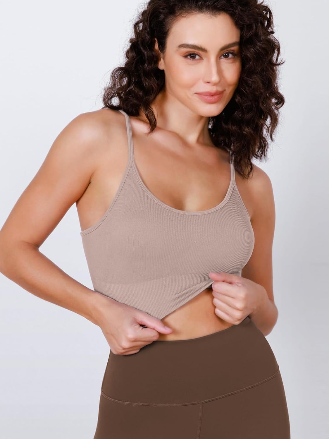 Seamless Sports Bra for Women Ribbed Camisoles Non Padding Yoga Bra Crop Tank Tops