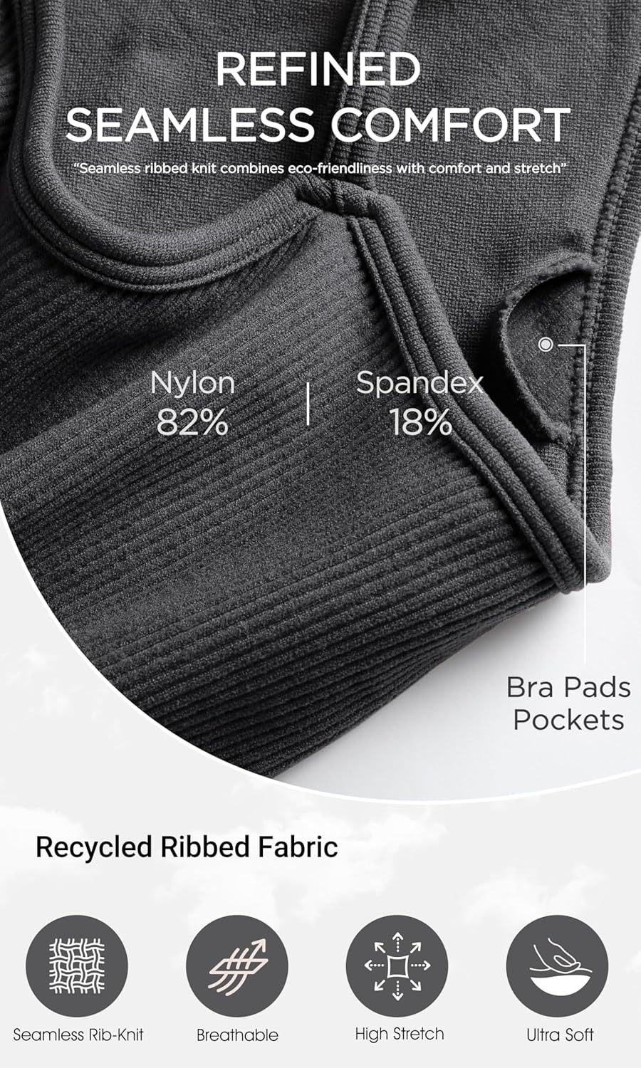 Seamless Sports Bra for Women Ribbed Camisoles Non Padding Yoga Bra Crop Tank Tops