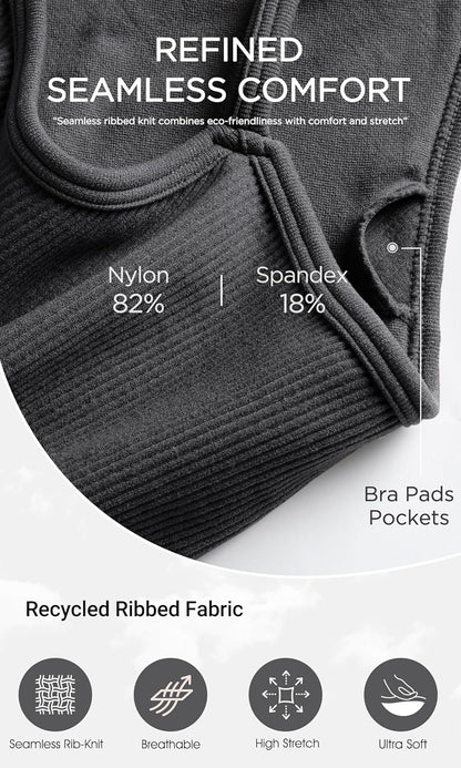Seamless Sports Bra for Women Ribbed Camisoles Non Padding Yoga Bra Crop Tank Tops