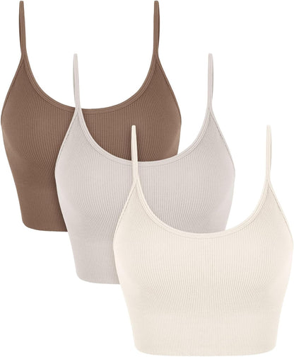 Seamless Sports Bra for Women Ribbed Camisoles Non Padding Yoga Bra Crop Tank Tops