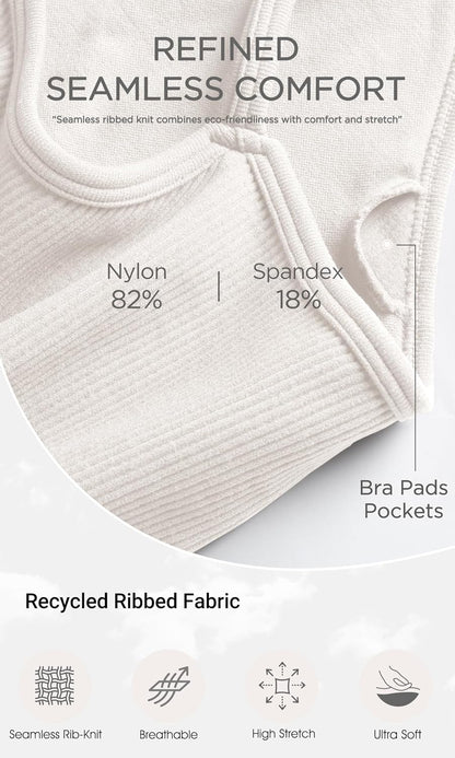 Seamless Sports Bra for Women Ribbed Camisoles Non Padding Yoga Bra Crop Tank Tops