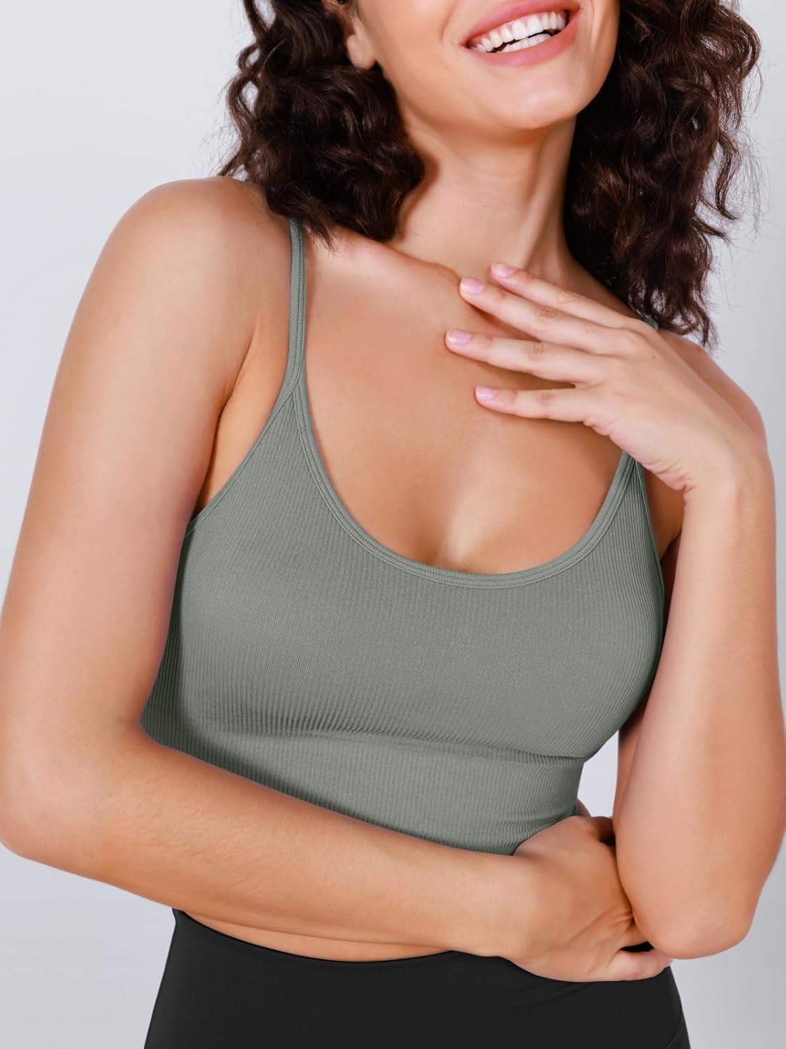 Seamless Sports Bra for Women Ribbed Camisoles Non Padding Yoga Bra Crop Tank Tops