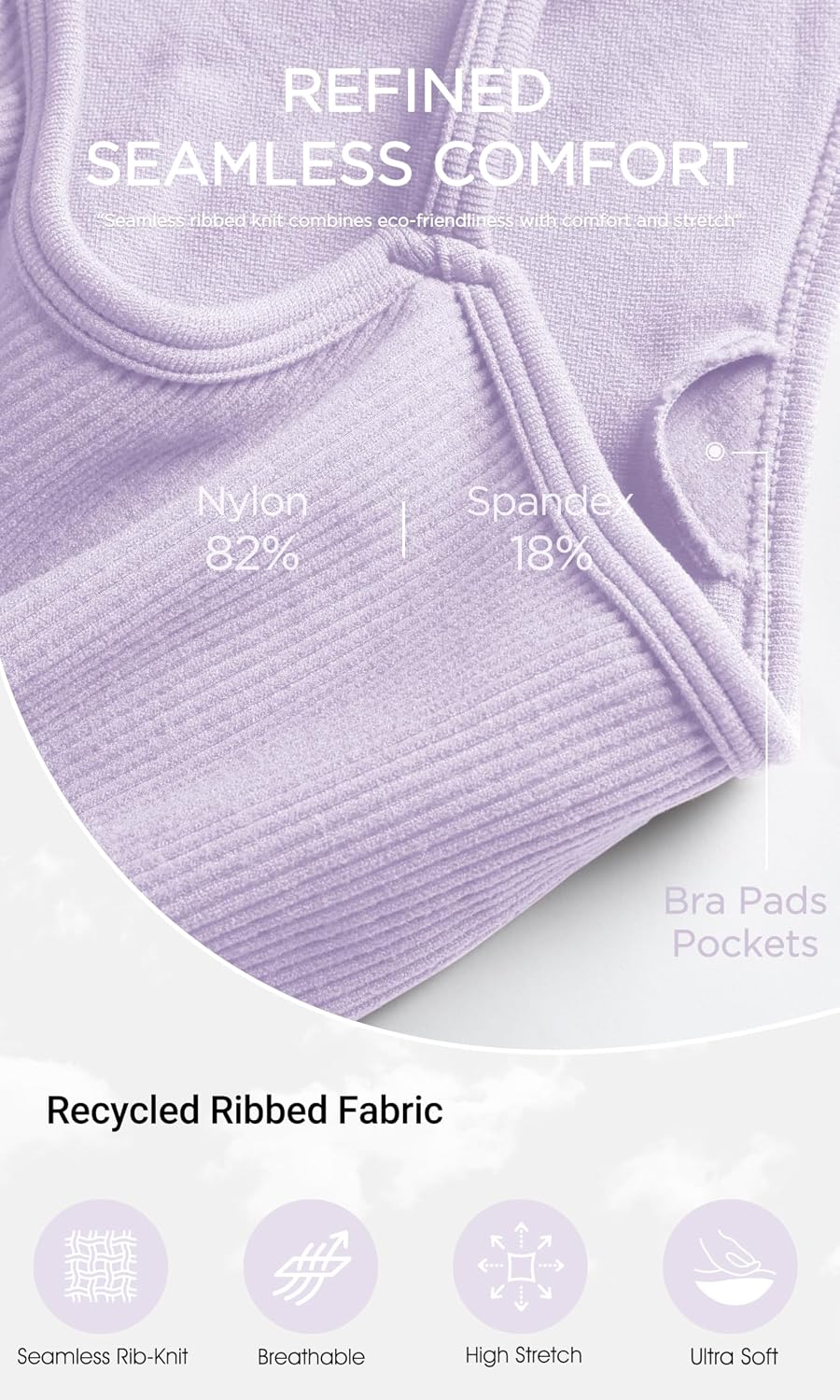 Seamless Sports Bra for Women Ribbed Camisoles Non Padding Yoga Bra Crop Tank Tops