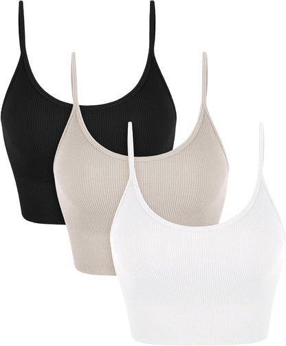 Seamless Sports Bra for Women Ribbed Camisoles Non Padding Yoga Bra Crop Tank Tops