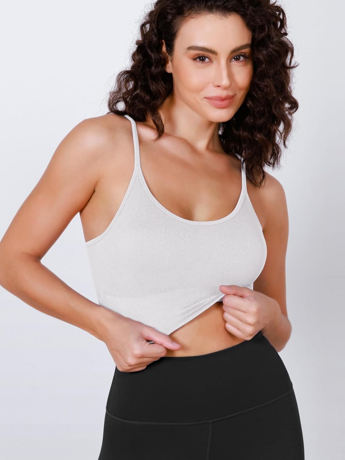 Seamless Sports Bra for Women Ribbed Camisoles Non Padding Yoga Bra Crop Tank Tops