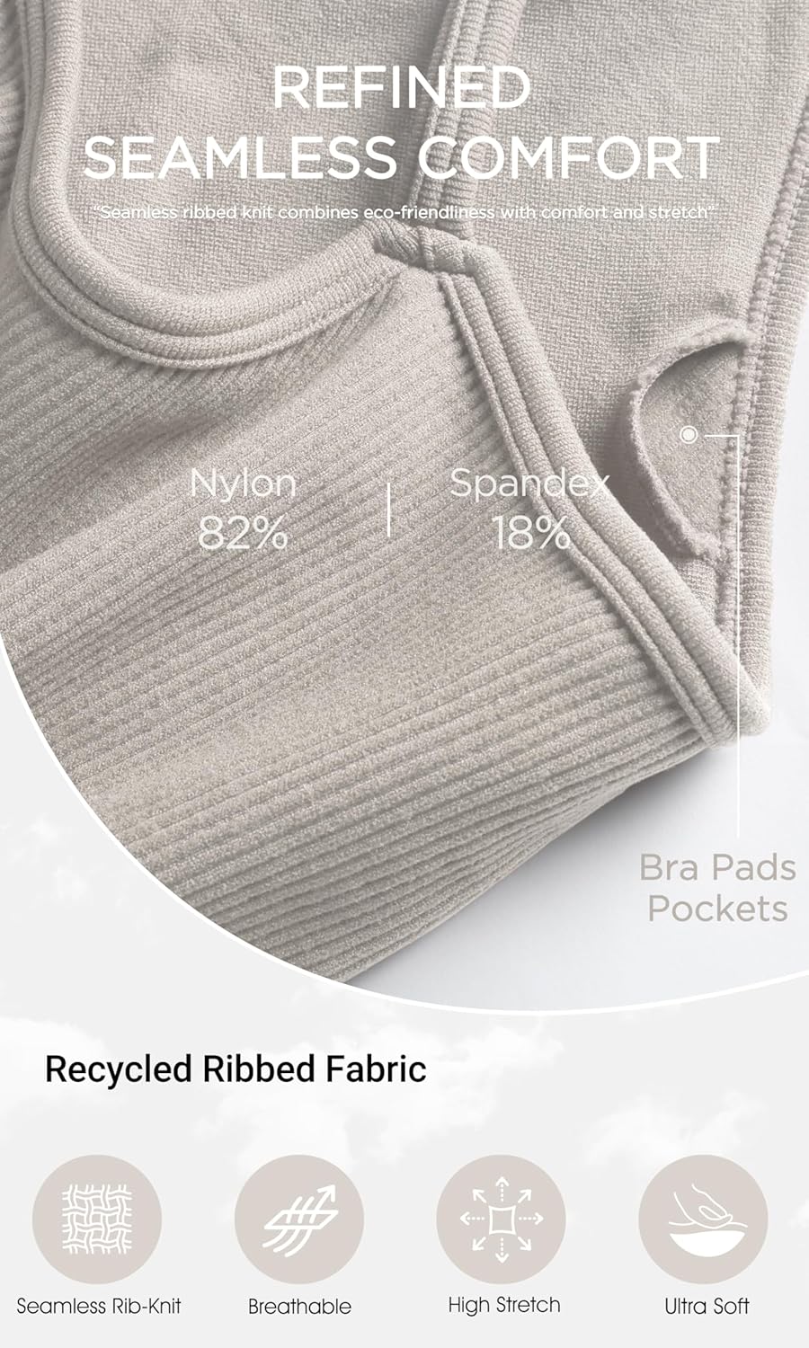 Seamless Sports Bra for Women Ribbed Camisoles Non Padding Yoga Bra Crop Tank Tops