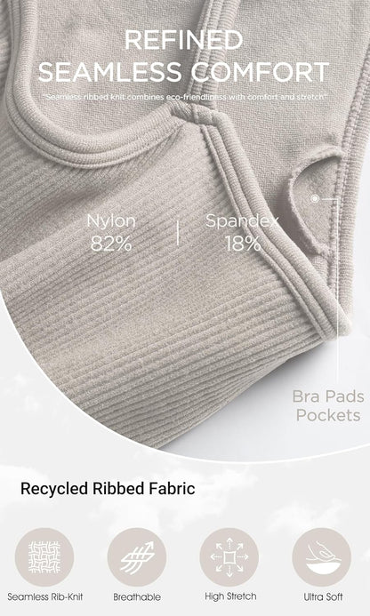 Seamless Sports Bra for Women Ribbed Camisoles Non Padding Yoga Bra Crop Tank Tops