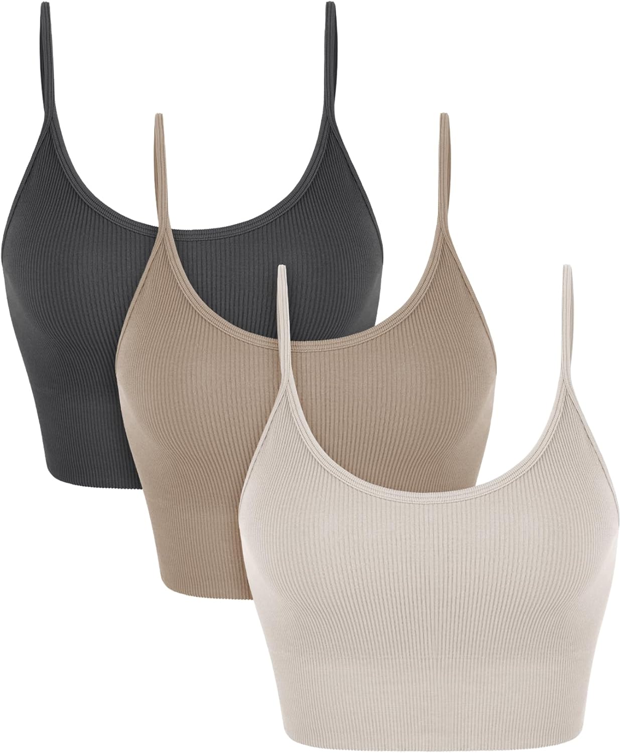 Seamless Sports Bra for Women Ribbed Camisoles Non Padding Yoga Bra Crop Tank Tops