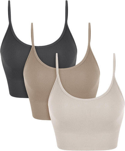 Seamless Sports Bra for Women Ribbed Camisoles Non Padding Yoga Bra Crop Tank Tops