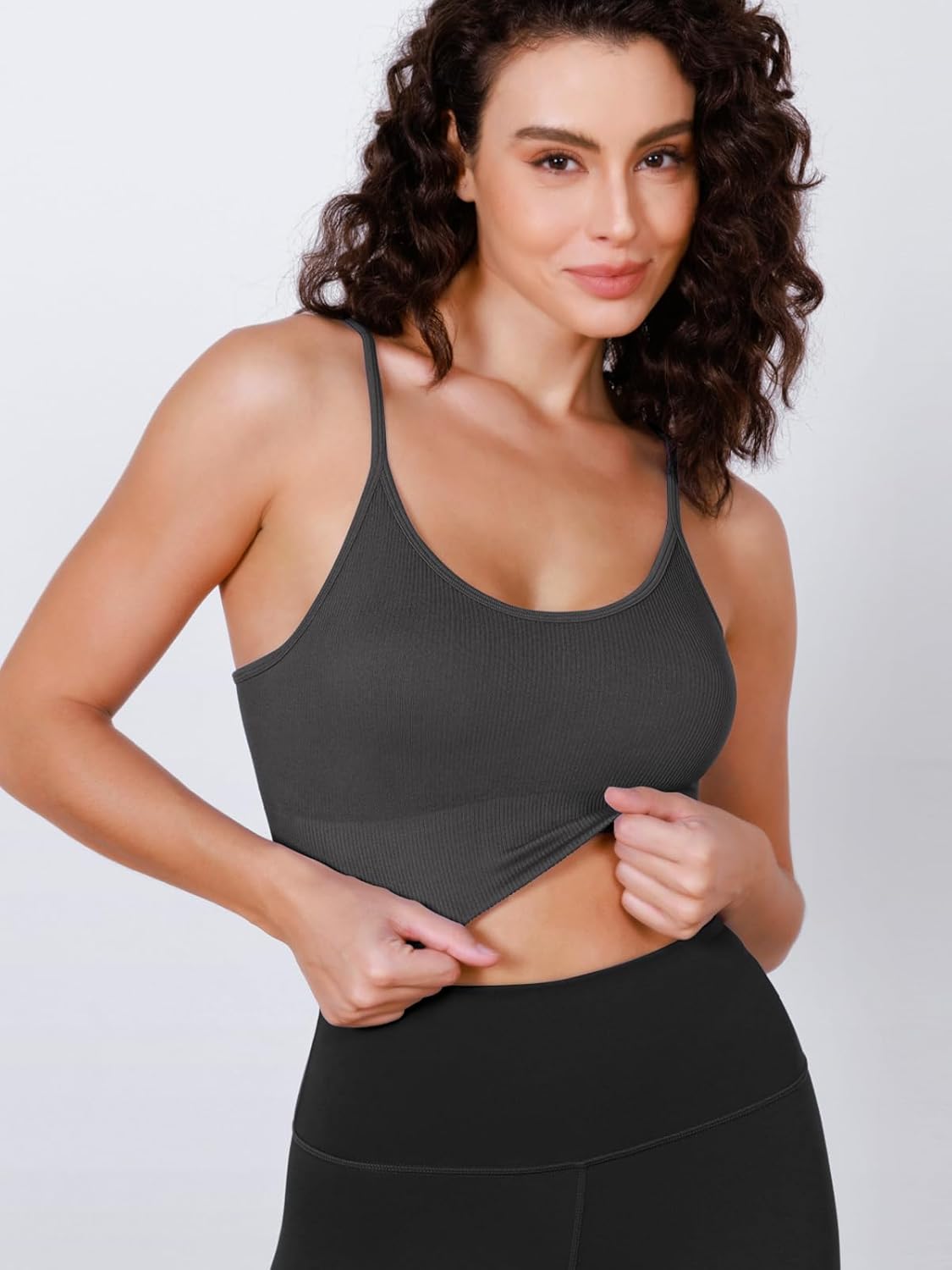 Seamless Sports Bra for Women Ribbed Camisoles Non Padding Yoga Bra Crop Tank Tops