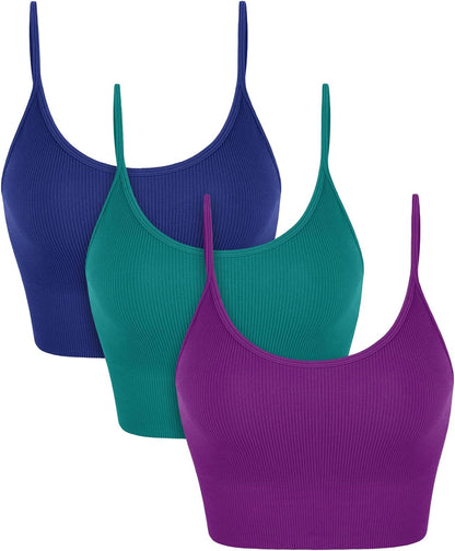 Seamless Sports Bra for Women Ribbed Camisoles Non Padding Yoga Bra Crop Tank Tops
