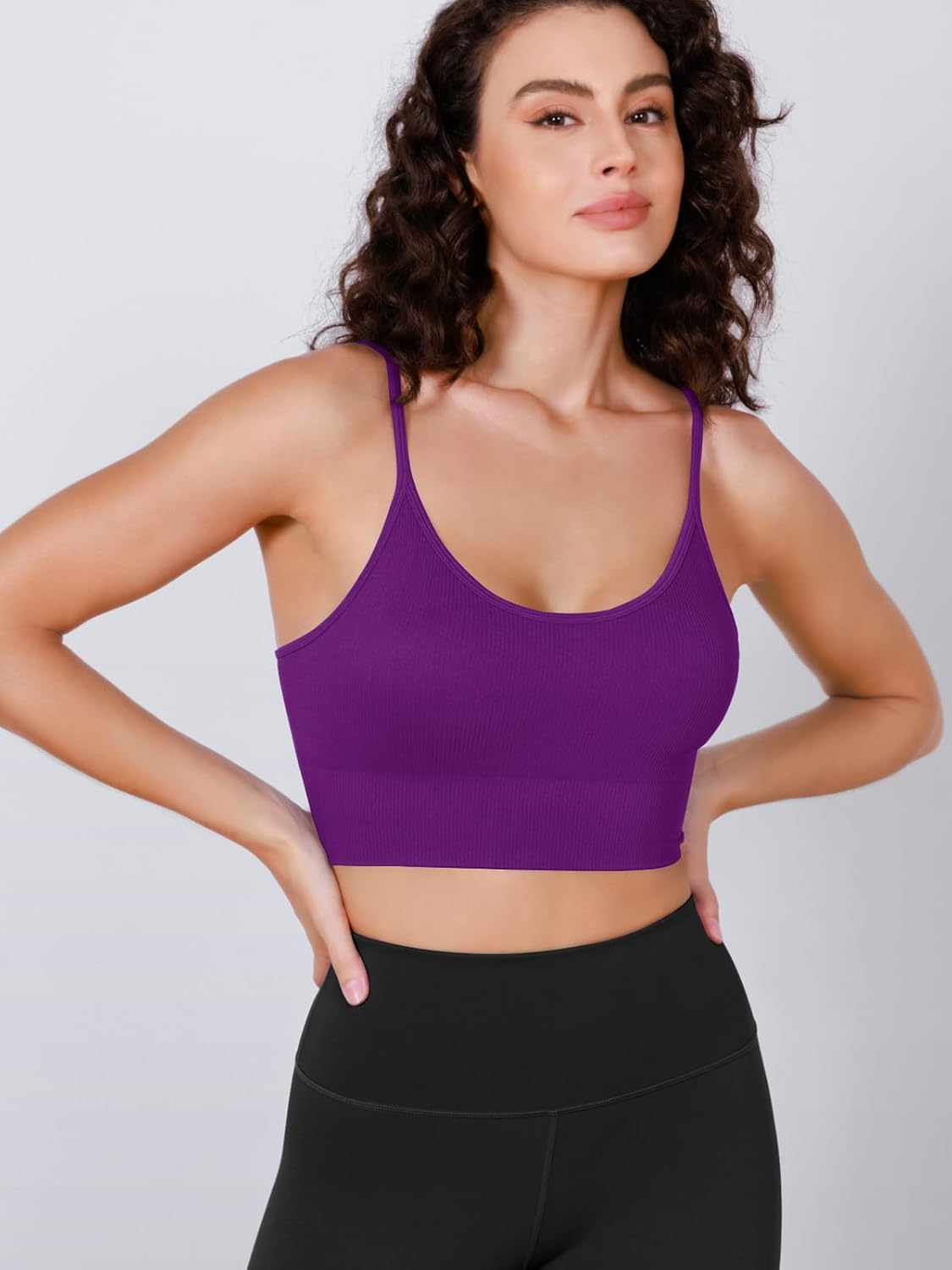 Seamless Sports Bra for Women Ribbed Camisoles Non Padding Yoga Bra Crop Tank Tops