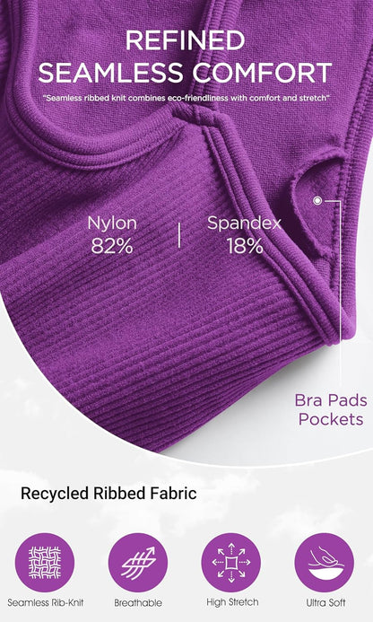 Seamless Sports Bra for Women Ribbed Camisoles Non Padding Yoga Bra Crop Tank Tops