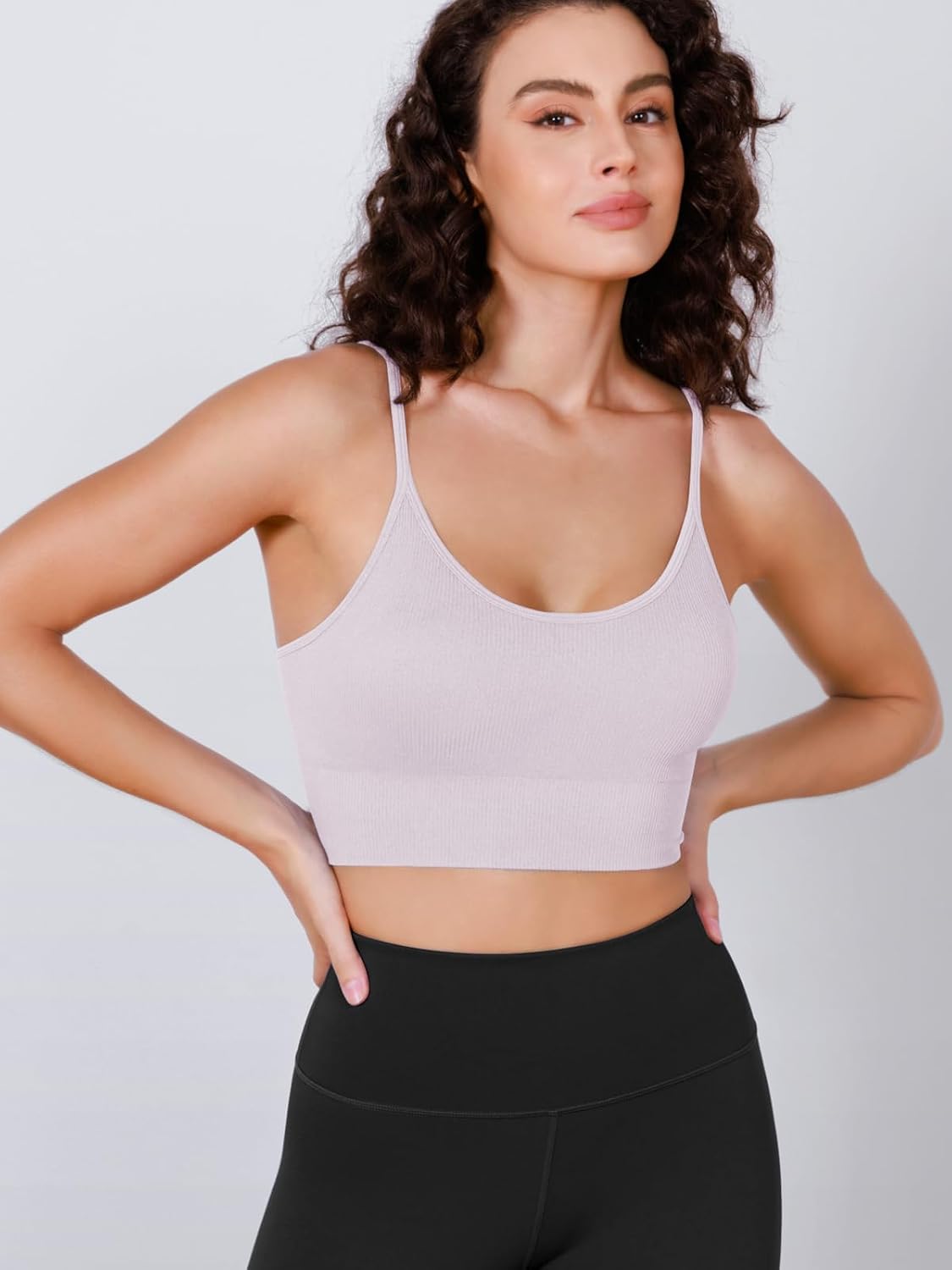 Seamless Sports Bra for Women Ribbed Camisoles Non Padding Yoga Bra Crop Tank Tops