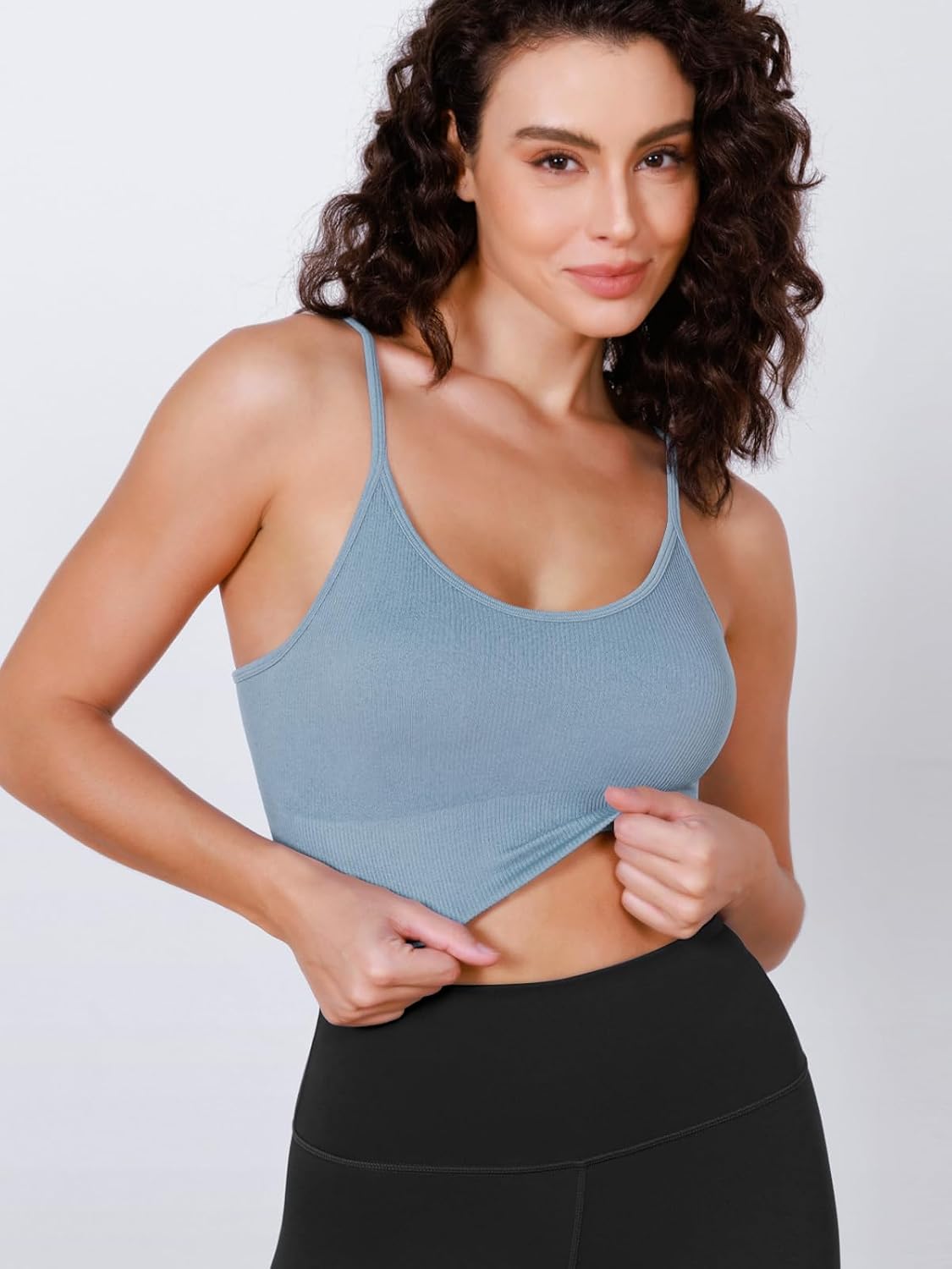 Seamless Sports Bra for Women Ribbed Camisoles Non Padding Yoga Bra Crop Tank Tops