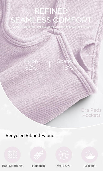 Seamless Sports Bra for Women Ribbed Camisoles Non Padding Yoga Bra Crop Tank Tops