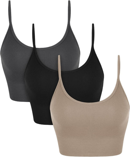 Seamless Sports Bra for Women Ribbed Camisoles Non Padding Yoga Bra Crop Tank Tops