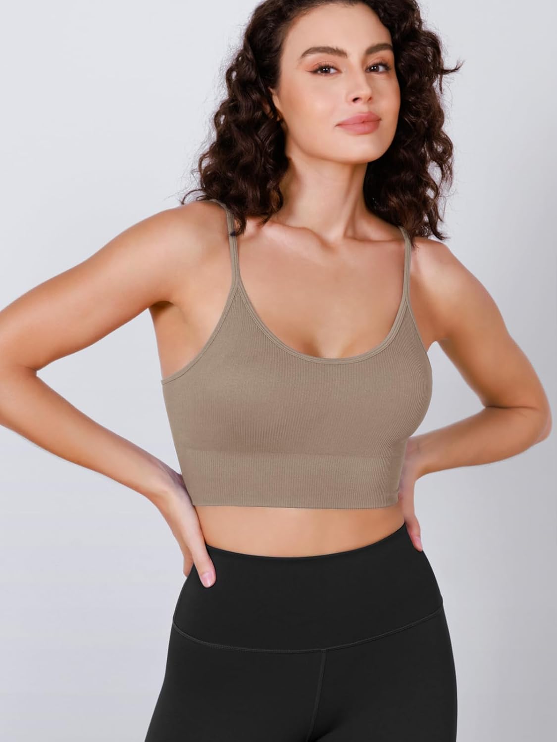 Seamless Sports Bra for Women Ribbed Camisoles Non Padding Yoga Bra Crop Tank Tops