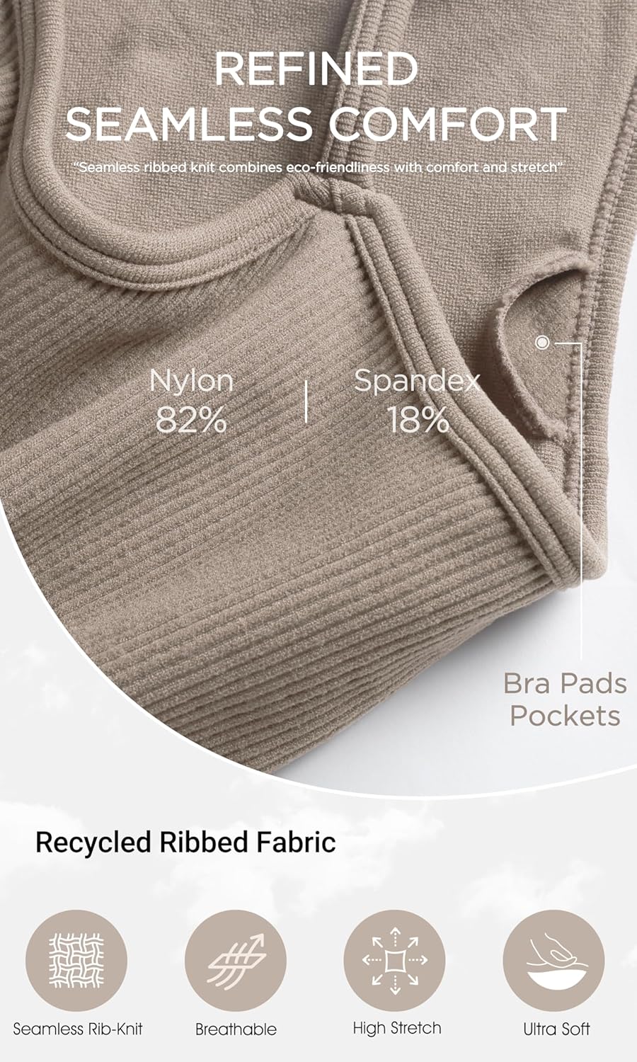 Seamless Sports Bra for Women Ribbed Camisoles Non Padding Yoga Bra Crop Tank Tops