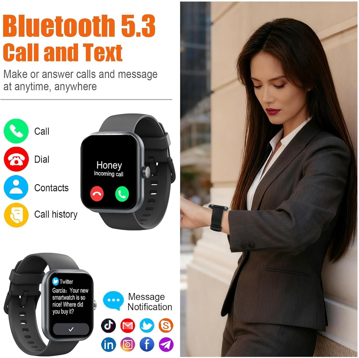 Smart Watch for Men Women (Answer/Make Call), 1.83" HD Touchscreen Fitness Tracker, 110+ Sport Modes, Fitness Watch with Heart Rate/Sleep Monitor/Step, IP68 Waterproof Smartwatch for iPhone Android