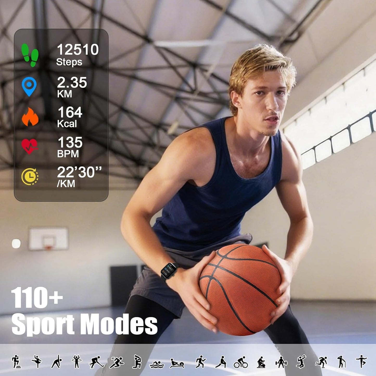 Smart Watch for Men Women (Answer/Make Call), 1.83" HD Touchscreen Fitness Tracker, 110+ Sport Modes, Fitness Watch with Heart Rate/Sleep Monitor/Step, IP68 Waterproof Smartwatch for iPhone Android