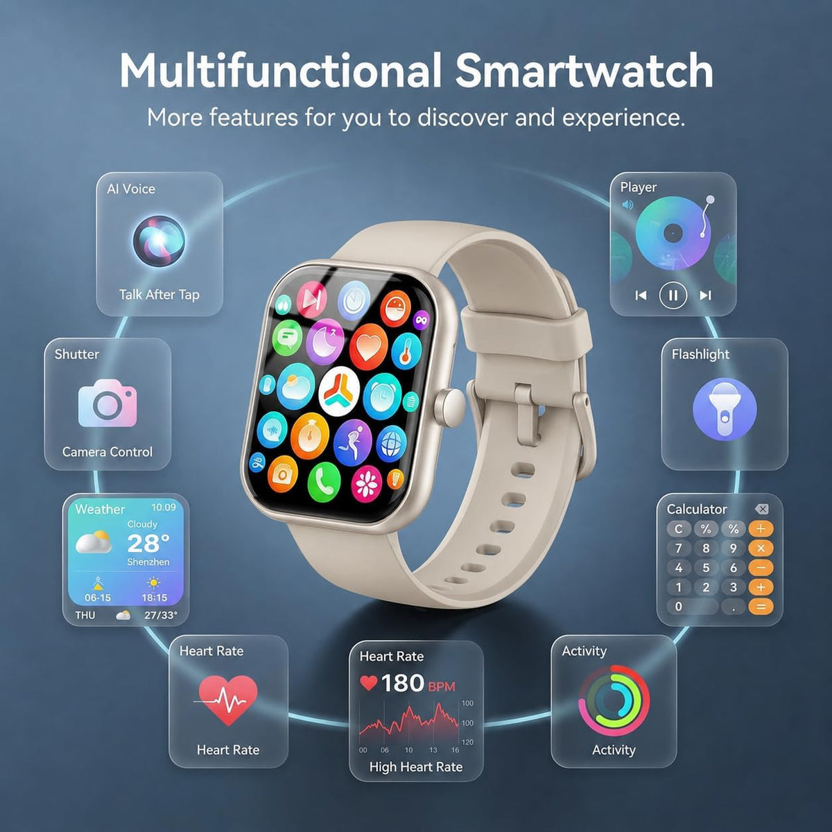 Smart Watch for Men Women (Answer/Make Call), 1.83" HD Touchscreen Fitness Tracker, 110+ Sport Modes, Fitness Watch with Heart Rate/Sleep Monitor/Step, IP68 Waterproof Smartwatch for iPhone Android