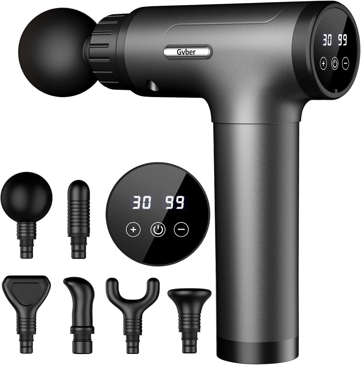 Massage Gun Deep Tissue 30 Speeds 6 Heads, Grey