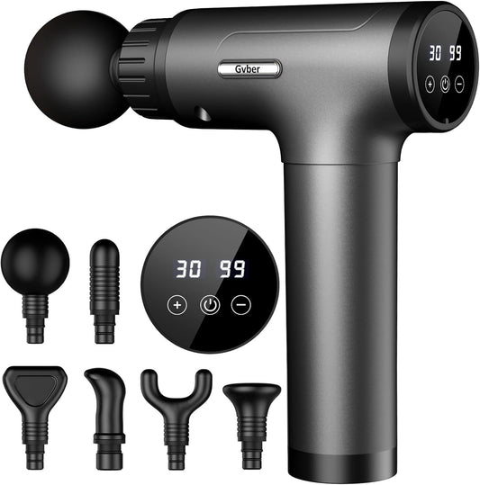 Massage Gun Deep Tissue 30 Speeds 6 Heads, Grey