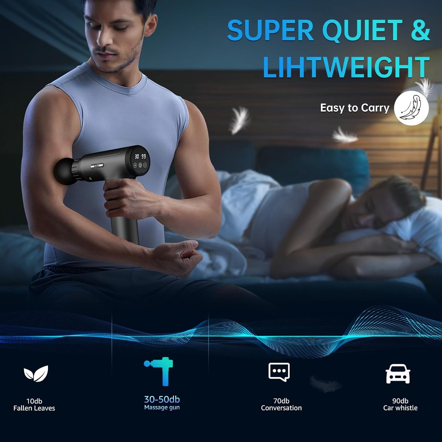 Massage Gun Deep Tissue 30 Speeds 6 Heads, Grey