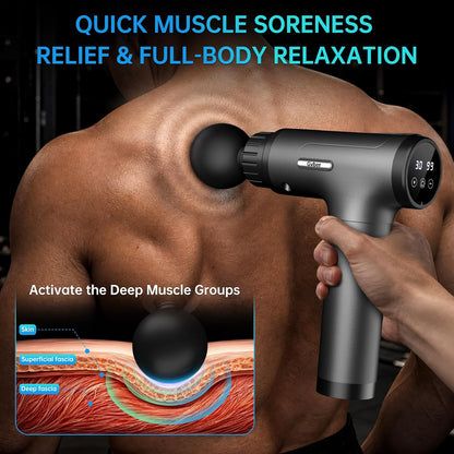 Massage Gun Deep Tissue 30 Speeds 6 Heads, Grey