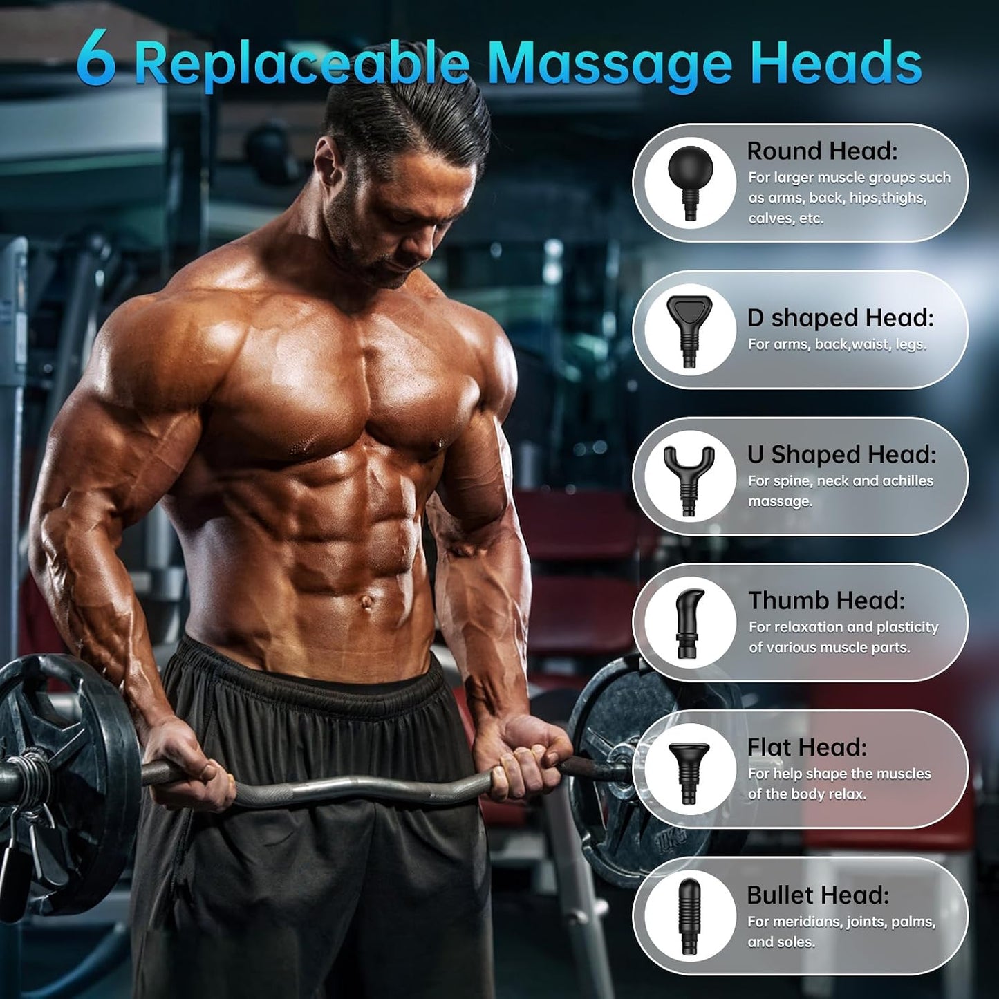 Massage Gun Deep Tissue 30 Speeds 6 Heads, Grey