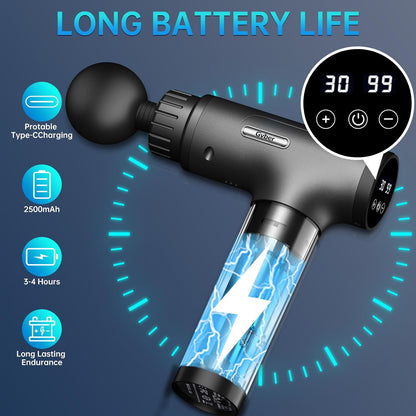 Massage Gun Deep Tissue 30 Speeds 6 Heads, Grey